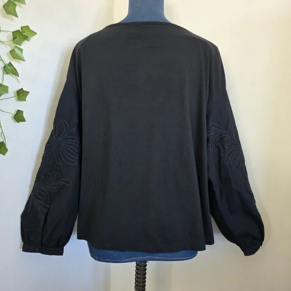 Banana Republic Black Modal Top with Embroidered Balloon Sleeves - Picture 8 of 10